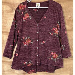 Anthropologie Fig & Flower Woman 3X Embroidered Button Blouse Floral